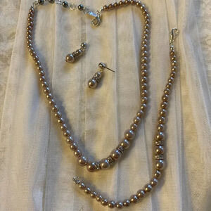 Faux Pearl & Rhinestone Teen Girls Accessories Necklace Bracelet and Earring Set